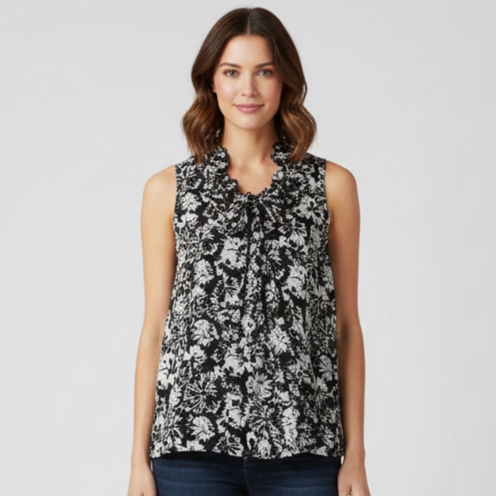 LOFT Monochrome Floral Sleeveless Blouse